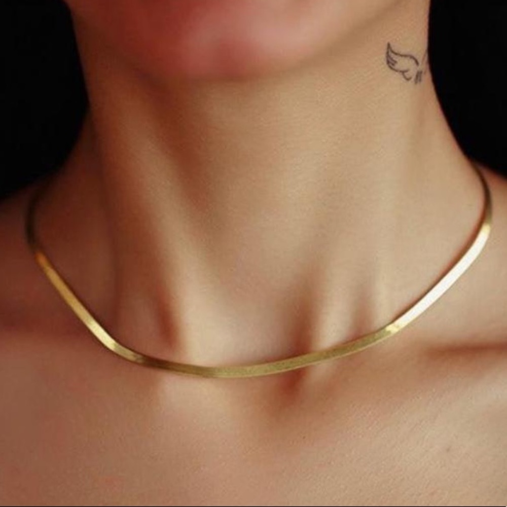 NEW NECKLACE 18K GOLD HERRINGBONE CHAIN NECKLACE